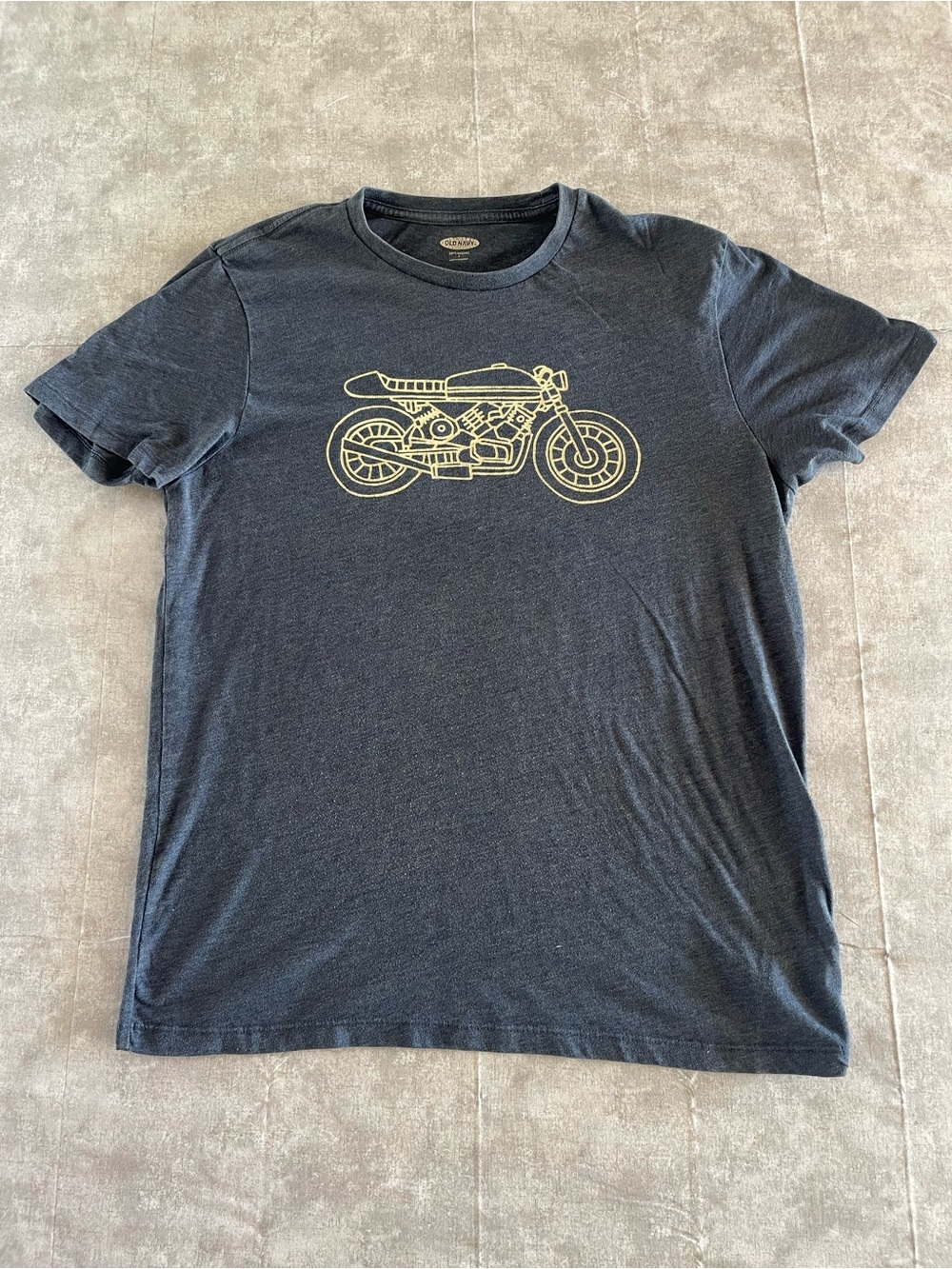 Old Navy Dark Blue Short-Sleeve Tee with Yellow Motorcycle Graphic